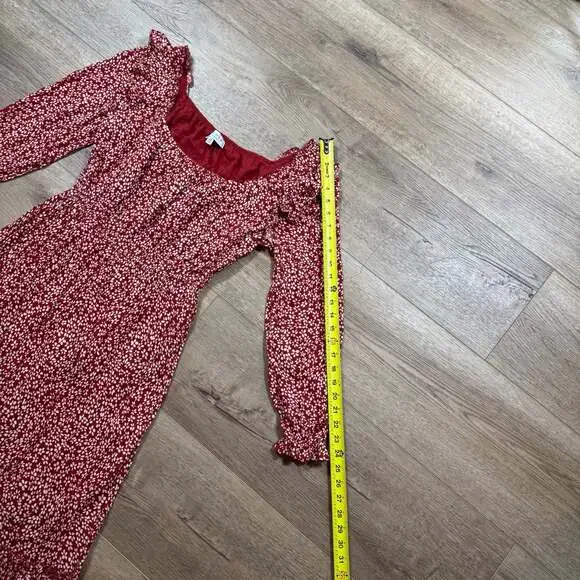 Hayden LA Rust Floral Tiered Midi Dress Square Neck Long Sleeve Boho M - Picture 5 of 9